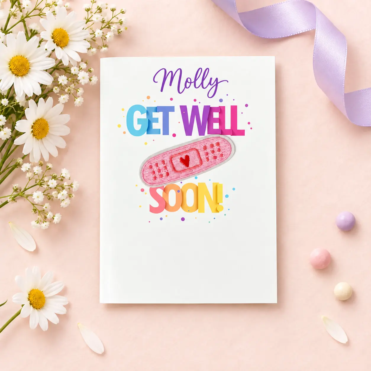 Get Well Soon card personalized with the name Molly