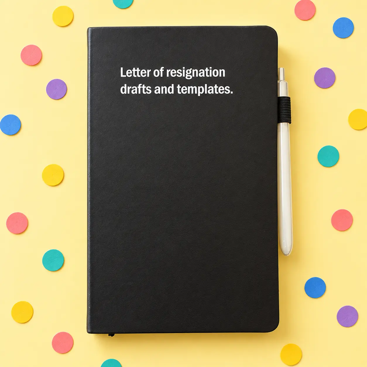 Black notebook reading Letter of resignation drafts and templates